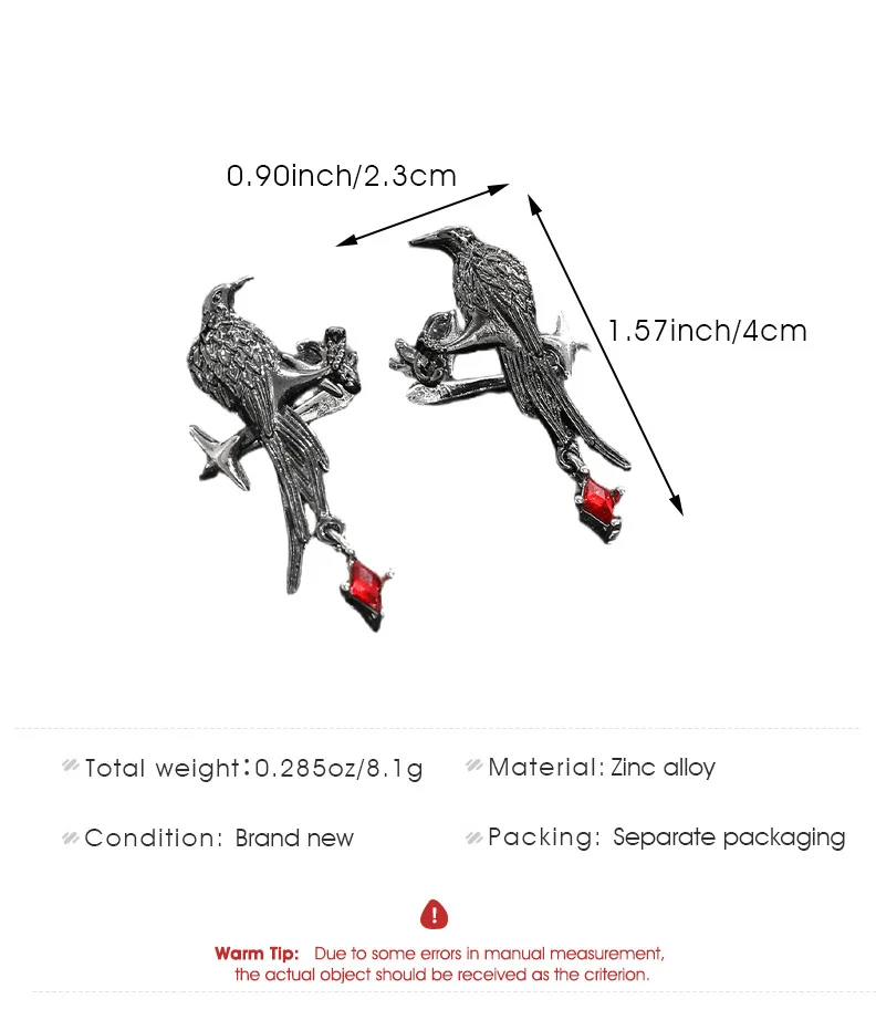 الغراب الأذن الكفة لا ثقب الأسود الغراب العظام هالوين الظلام القوطية شخصية فريدة من نوعها حلوة كول كليب الأقراط #6