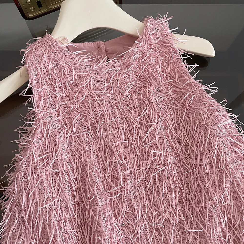 Children's clothing, girls' dress, summer new style, children's Birthday dress skirt, French-style fringed children's dress 2-8Y