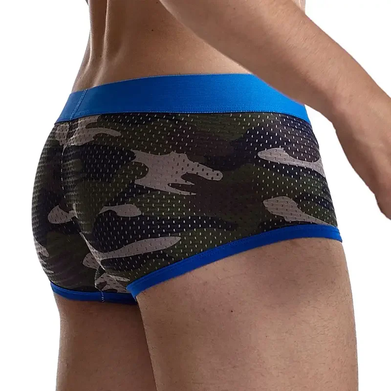 Sexy Boxer Men Underwear Mesh Camouflage Cuecas Masculinas Breathable Nylon U Pouch Calzoncillos Hombre Slip Hombre Boxershorts