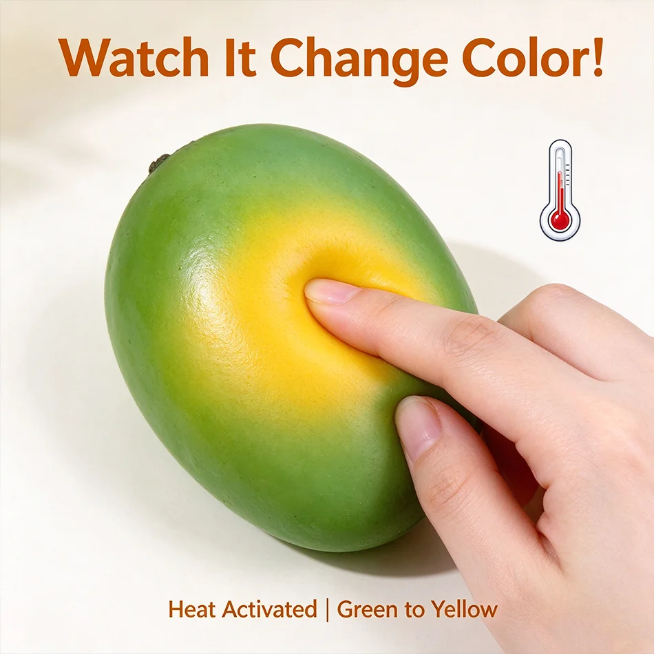 Color Changing Mango Squishy Stress Ball Soft Squeeze Toy ASMR Sensory Slow Rising Fidget Toy Anti Anxiety Relief