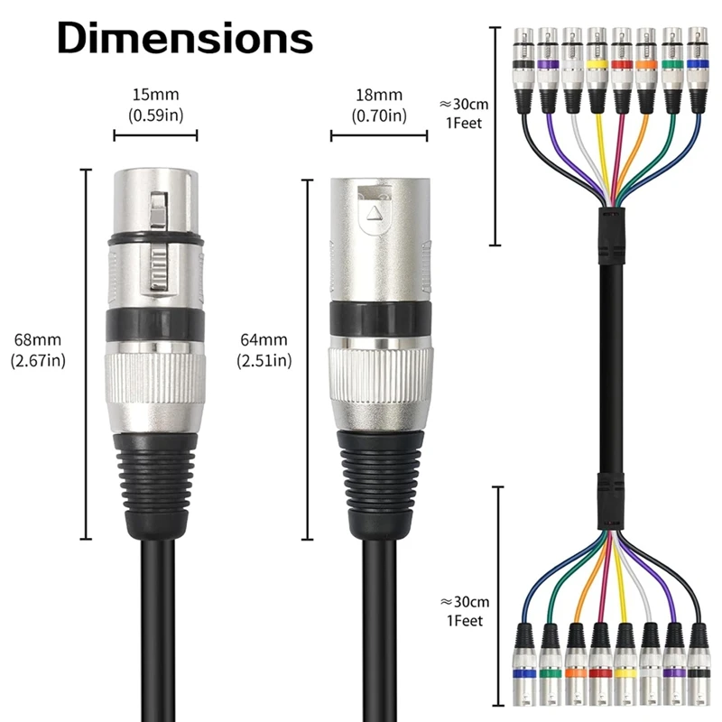 DT21 8-Channel XLR Male to Female Audio Cable for Recording Studio Live Stage Setup 8 Way Snake