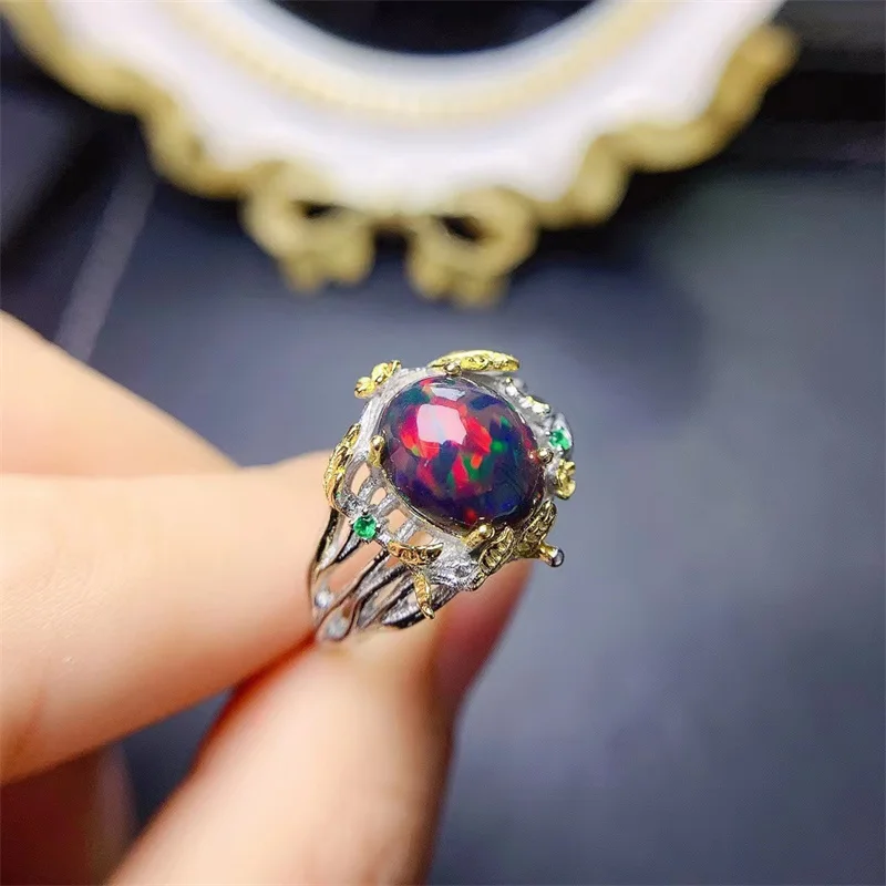 

Natural Black Opal Ring Fashion Design 925 Sterling Silver New Year Gift with Certificate Sparkle and Shine