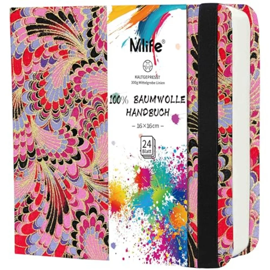 Square Watercolor Sketchbook, 100% Cotton, 300gsm/140lb, Acid-Free, Watercolor Journal for Artists Adults Students, 6.5 * 6.5 I