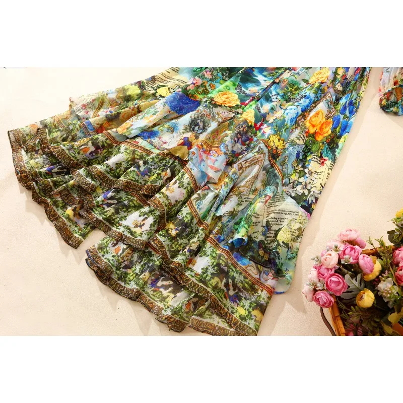 Silk dress, light luxury and high-end, retro temperament fairy flower dress