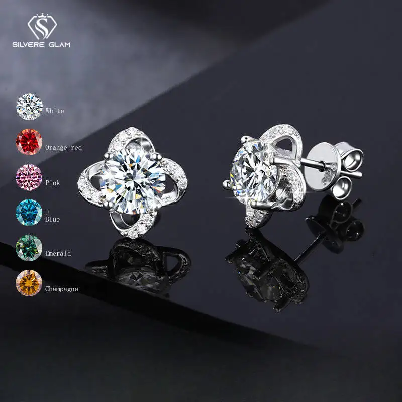 SG 2CT 925 فضة مويسانيتي أقراط للنساء أربع أوراق البرسيم وأقراط غرامة مجوهرات D VVS1 هدية حفلة #1