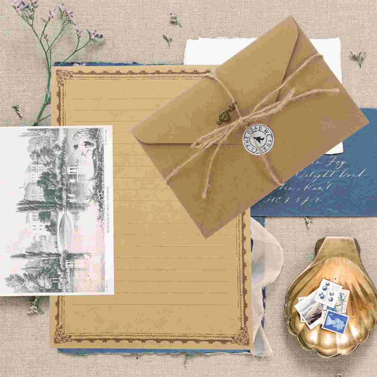 2 Sets Gift Box Writing Paper Blank Travelers Notebook Insert Page DIY Postcard Word Lovers Envelope Metal Letter Papers for