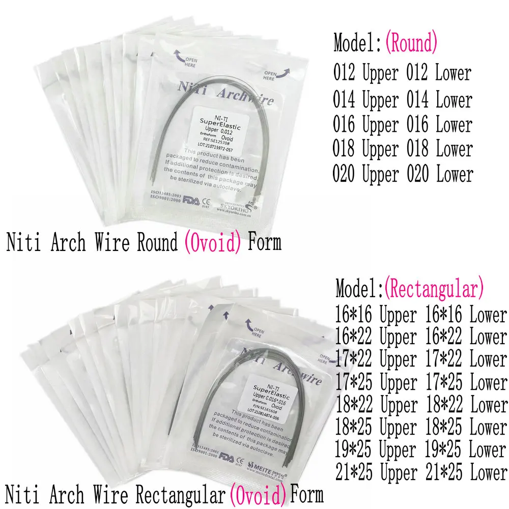 10ชิ้น/แพ็คจัดฟันทันตกรรม Super Elastic รูปไข่รูปแบบ Niti รอบ/สี่เหลี่ยมผืนผ้าทันตกรรม Niti Arch Wire ผลิตภัณฑ์ทันตแพทย์