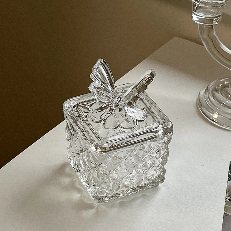 Glass Jar with Cover Creative Korean Style Ins 3D Butterfly Relief Household Tableware Sugar Condiment Jars Kitchen Supplies