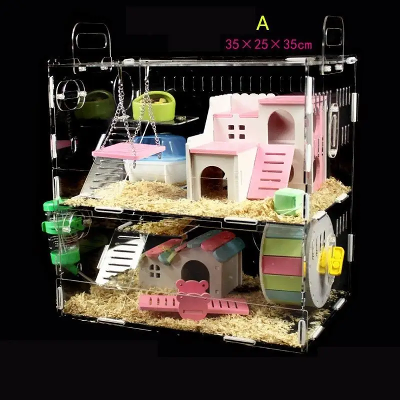 

Акриловая клетка для хомяка, двухслойная, очень большая, прозрачная, вилла, клетка с золотым медведем, большой замок, посылка для игрушек