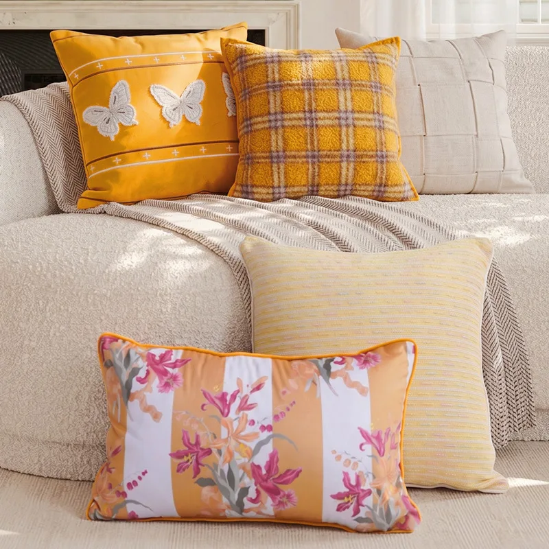 30X50/45X45CM Fresh Plaid Throw Pillow Cover Simple Forest Stamping Waist Cushion Cover Decor Home Decorative Pillowcase