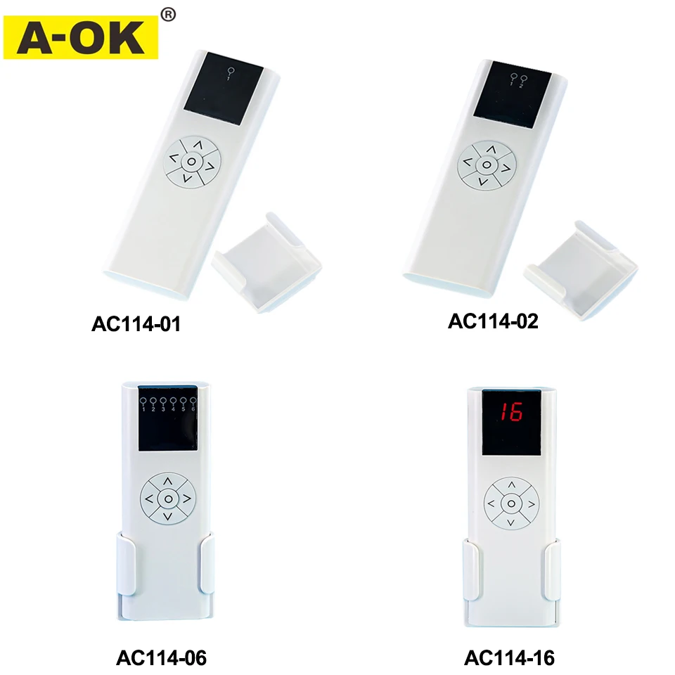 Controle remoto sem fio portátil para casa, A-OK AC114, 01, 02, 16 canais, AOK RF433 motor linear, motor tubular