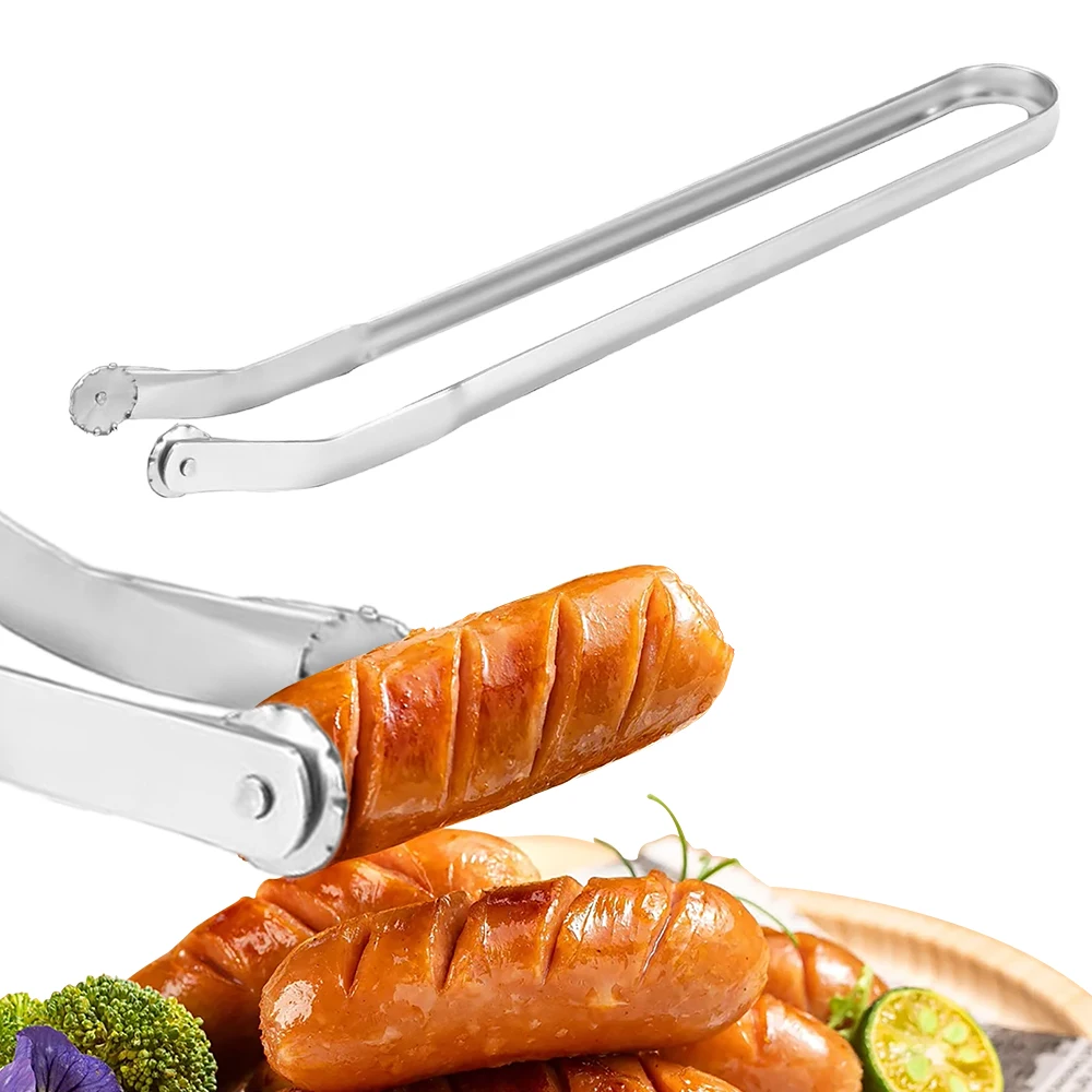 Stainless Steel Barbecue Long Handle Tongs BBQ Sausage Turning Tongs Kitchen Hot Dogs Cooking Clip for Flipping Bacon Steak Meat