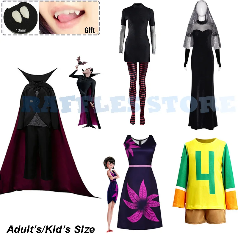 Adulti bambini Mavis Dracula Vampire costumi Cosplay dente nero carino Mavis Halloween Jonathan Carnival Fun coppia Family Suit