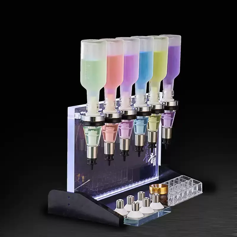 New acrylic perfume bar, bulk perfume sales display, small counter 6 pump head sub-packer, stall display rack