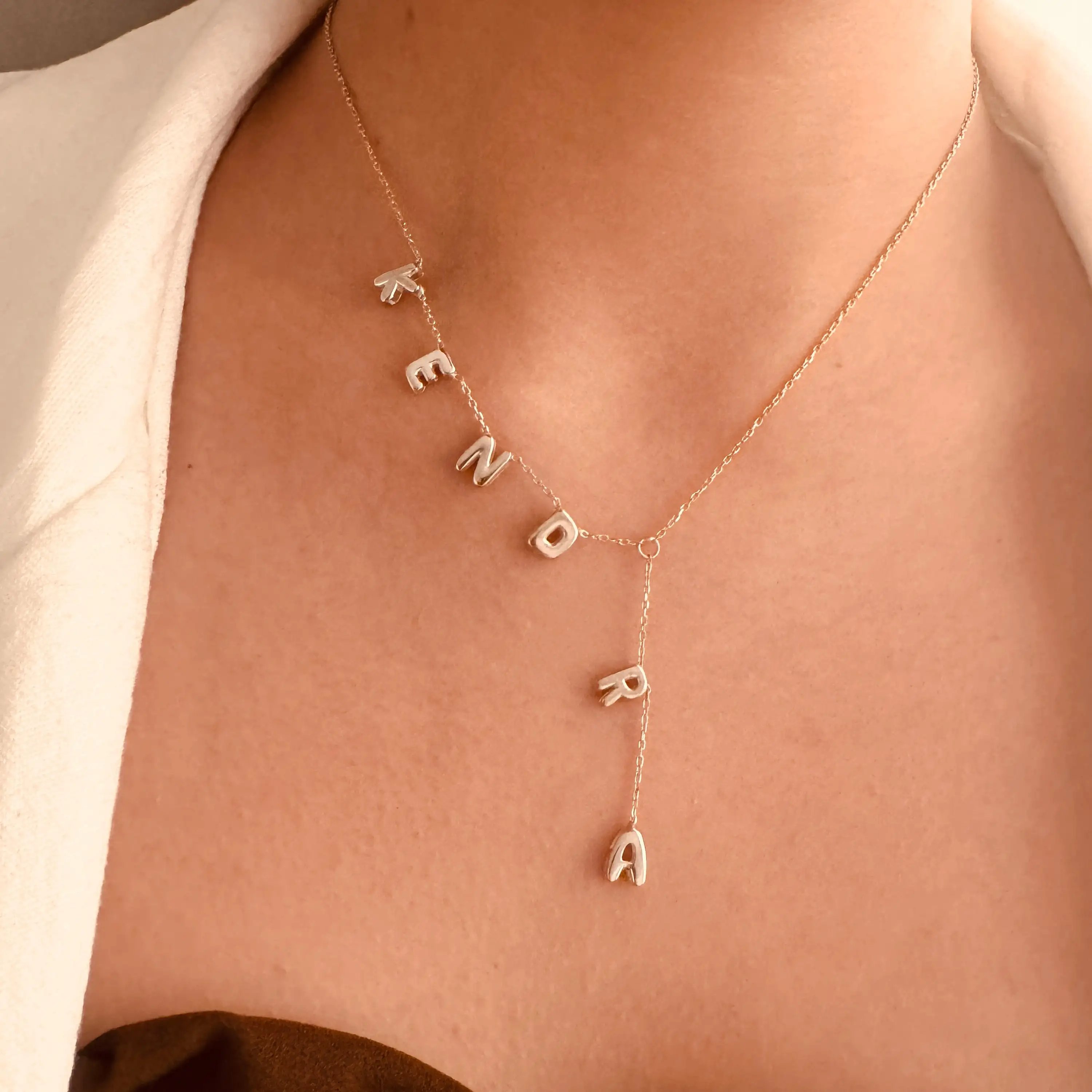 

Custom Bubble Letter Lariat Necklace Personalized Silver Plated Chain Jewelry Unique Name Spelled Y Shaped Necklaces Christmas