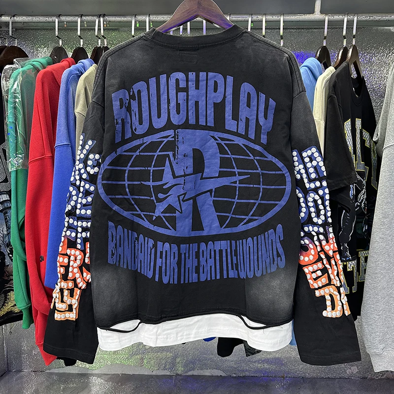 Футболка Roughplay с длинными рукавами, классическая футболка Y2K с вертолетом и черепом, черная хлопковая футболка с принтом, топы для мужчин и женщин, модная новинка