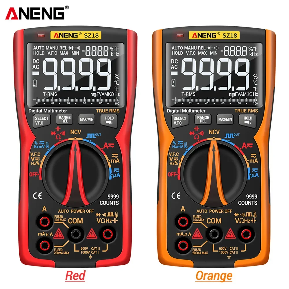 Imagem -02 - Aneng Multímetro Digital Profissional True Rms Testador Analógico Transistor Faça Você Mesmo Testadores Ncv Medidor Lcr Sz18 Pro 9999