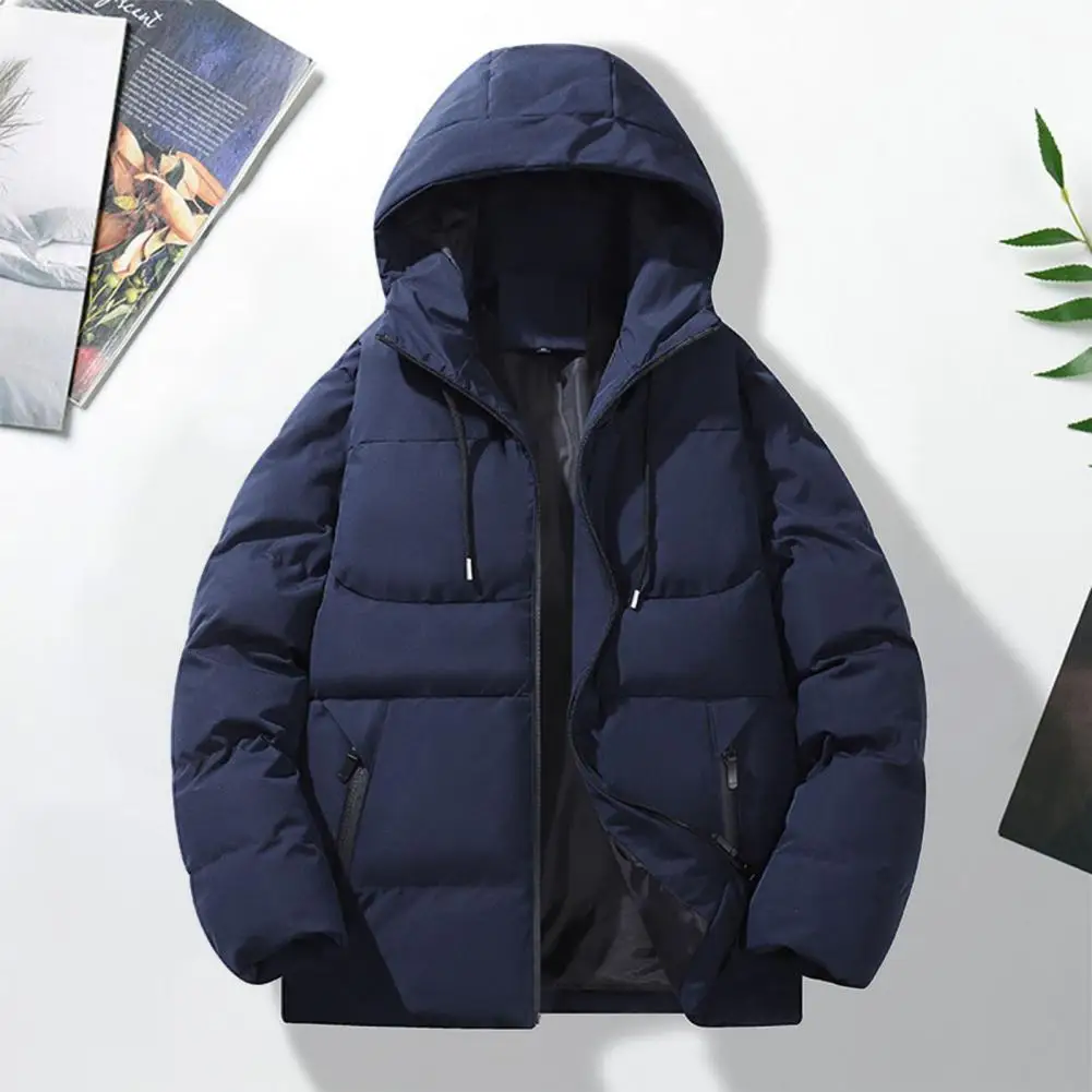 Einfarbige Kapuzen jacke Premium Winter Herren Baumwoll mantel verdickt gepolsterten Reiß verschluss mit Reiß verschluss taschen warm einfarbig lang