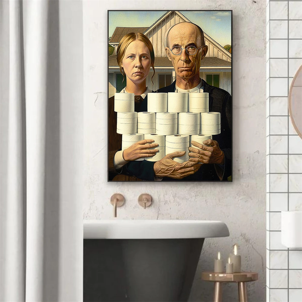Zabawna łazienka Altered Art Canvas Painting Toilet Humor Wall Art Poster Surreal American Gothic Bathroom Prints Vintage Decor — zdjęcie 4