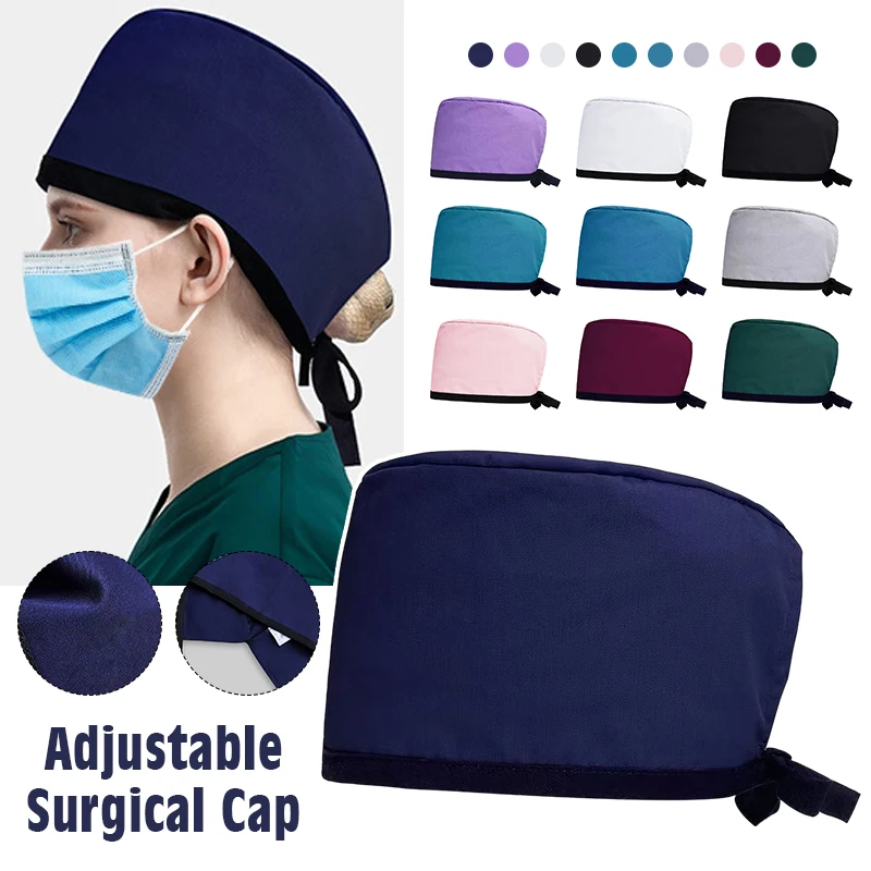 

Unisex Surgical Scrub Cap Doctor Nurse Bouffant Hat Solid Color Adjustable Work Uniform Accessories Head Cover Dentistry Hats