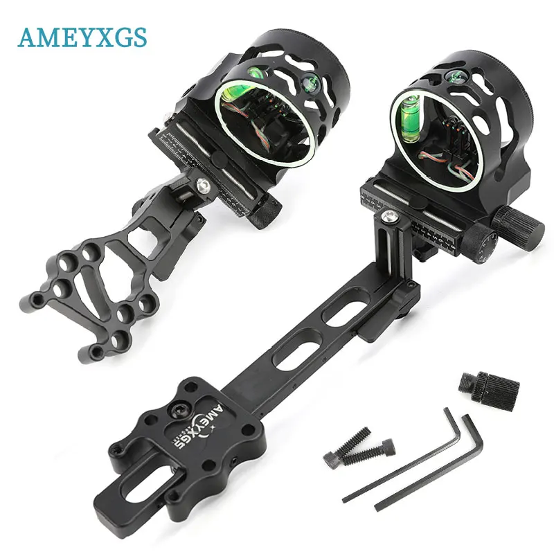 5 Pin Compound Bow Sight Black Short Bar Long Rod Archery Bow Sight for Outdoor Sports Hunting Training Shooting Accessories