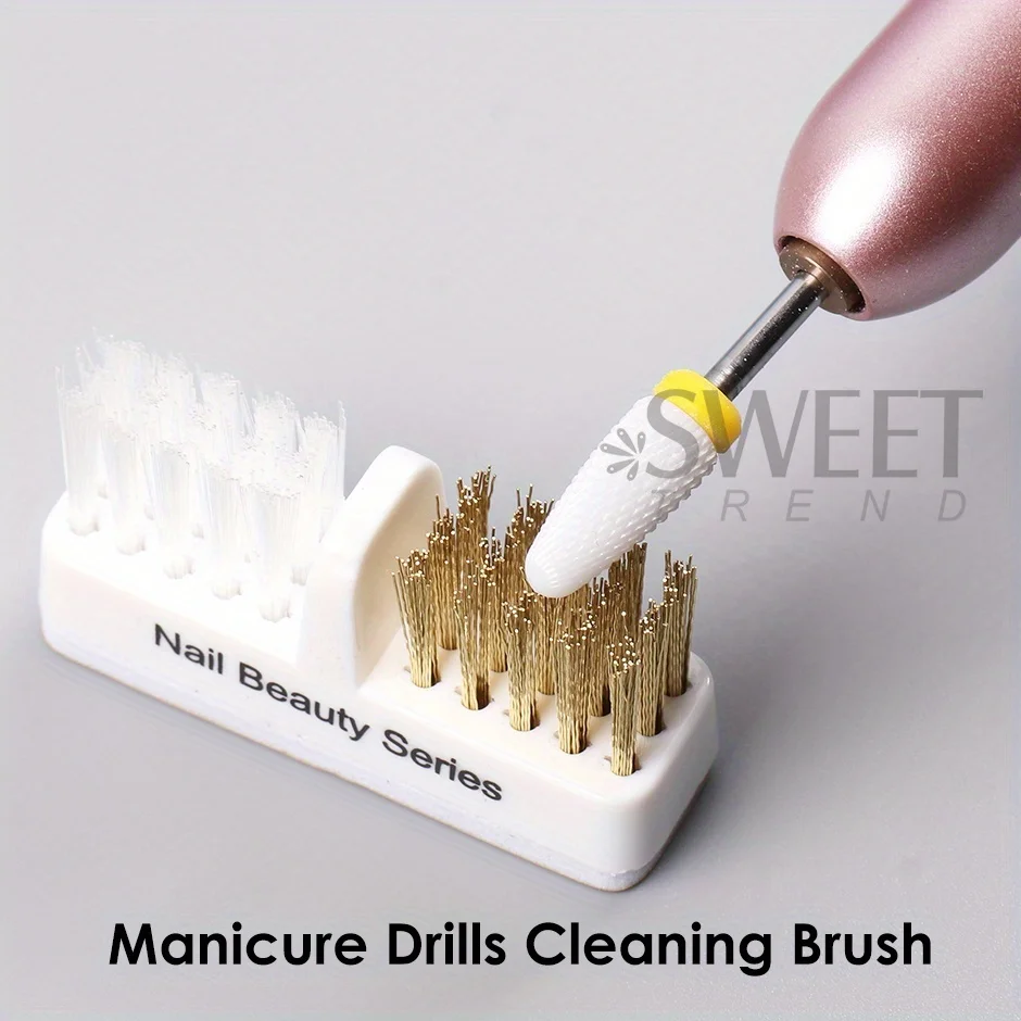 1/2pcs Nail Manicure Drills Bits Cleaning Tools 2 IN 1 Copper Wire Soft Bristles Electric Dust Removal Brush Polishing Manicure