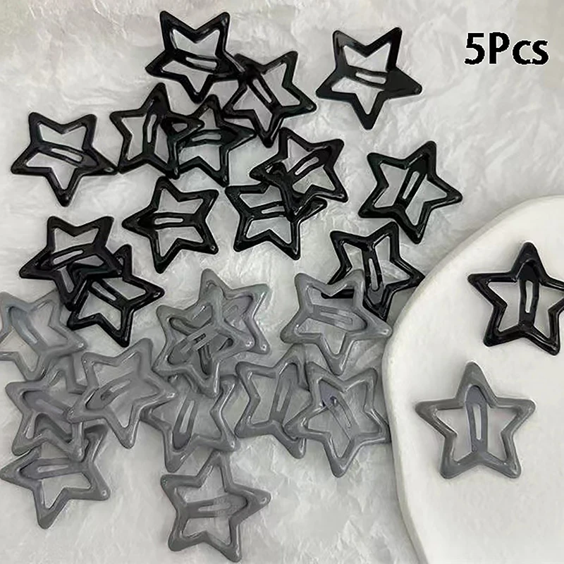 2024 5pcs Black Star Pair Clip Instagram Five-pointed Star Clip Card Broken Hair Girl Clip Princess Bangs Clip Card