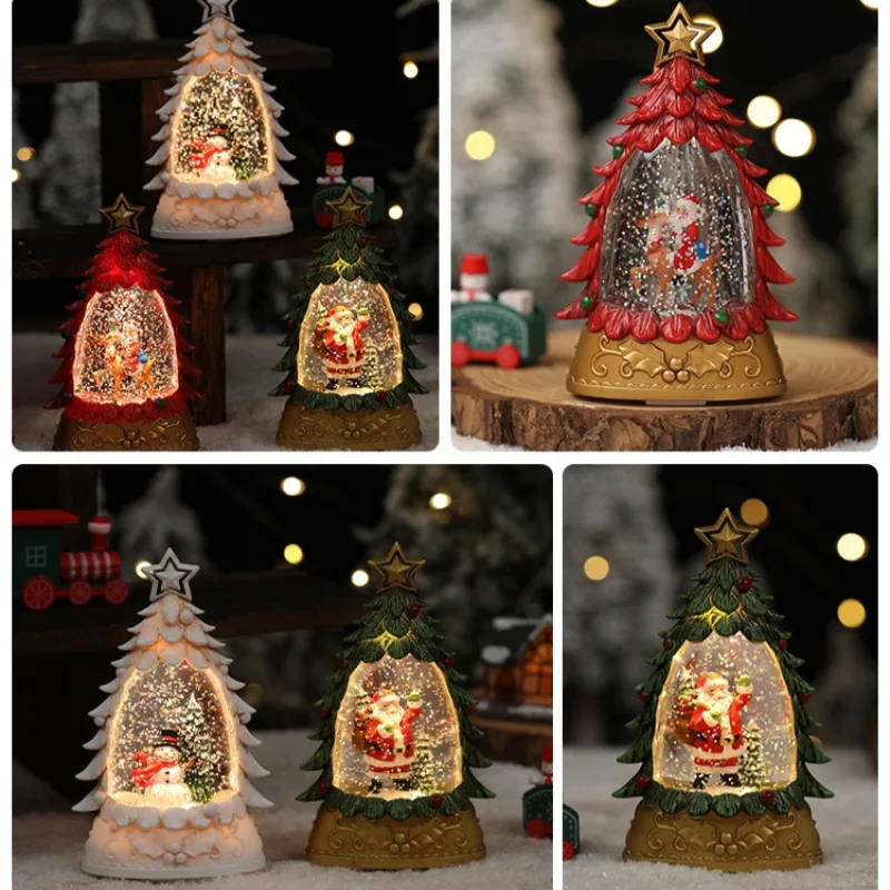 Christmas LED Night Light Stanta Claus Snowman Lantern Lamp Xmas Tree Ornaments Hanging Light for New Year Party Decor