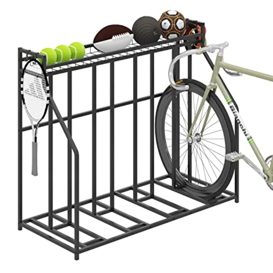 

Stand Bike Racks for Garage 4 Bike Stand Rack with Storage Basket Metal Floor Bike Parking Garage Organizer Suitable for Mounta