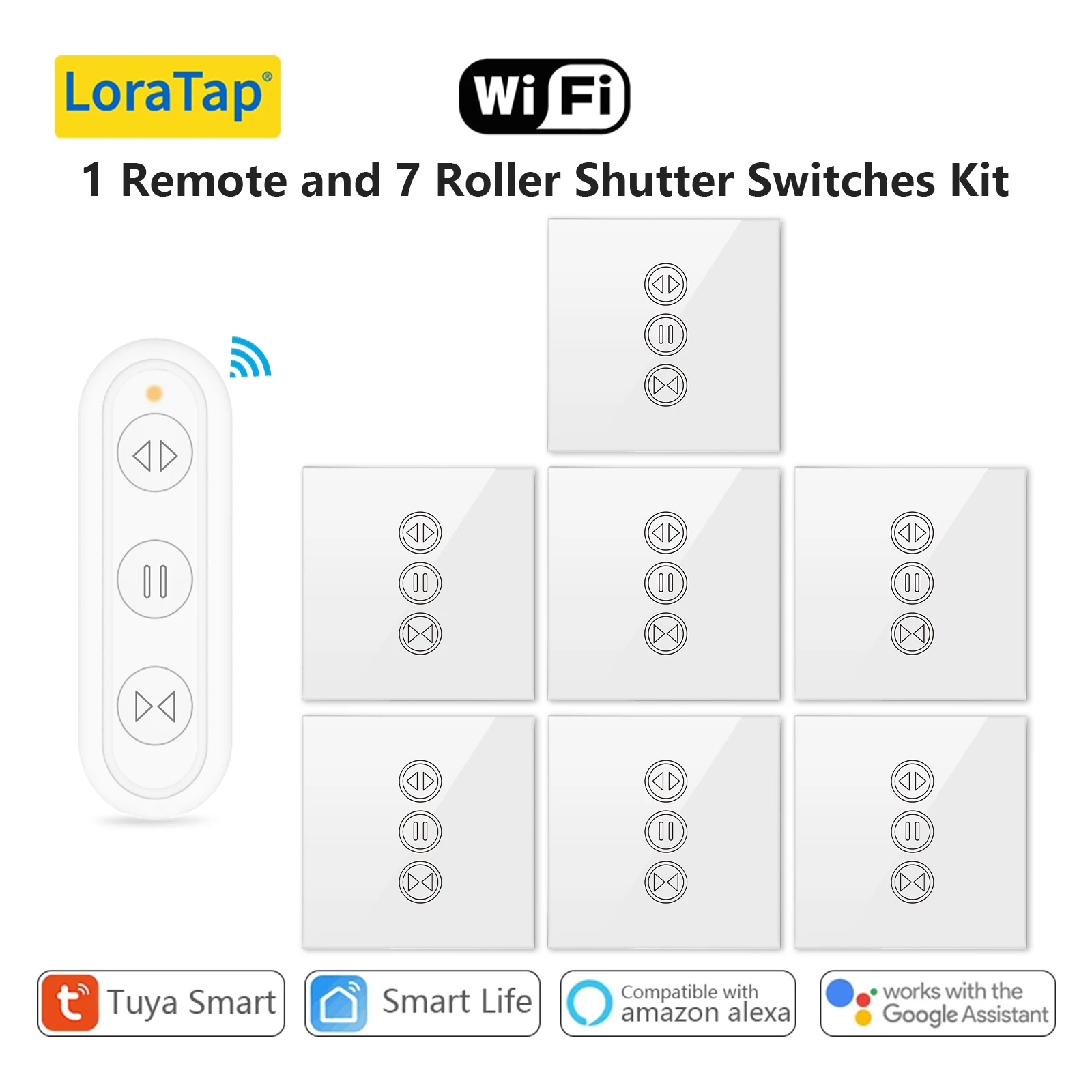 Tuya/Smart Life Curtain Motor Switch Touch Remote Control with Timer Voice Command Alexa/Google for Electric Roller Blinds