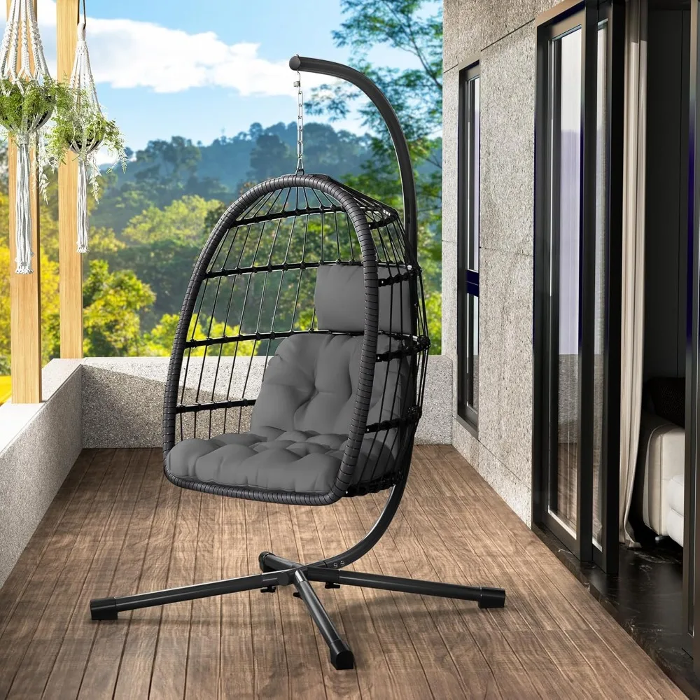 

Egg Chair with Stand, Patio Rattan Hanging Swing Chair for Bedroom/Garden, 350LBS Capacity with Steel Frame & UV Cushion