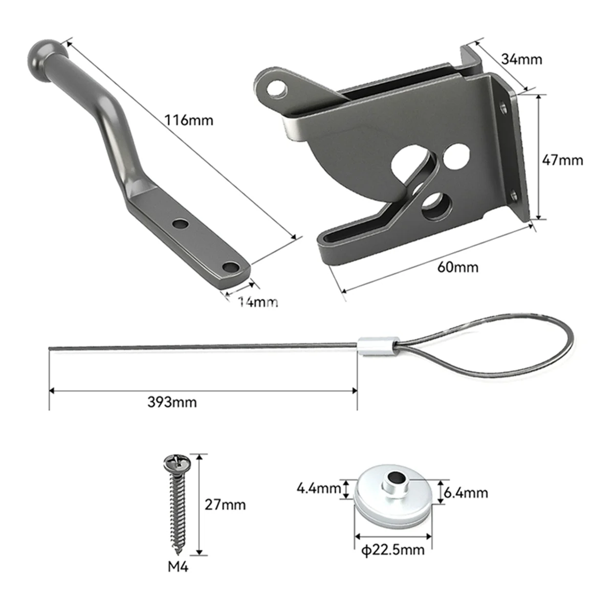 4PCS Door Latch with Spring Puller, Fence Door Lock, Fence Lock Small Lock with Rope, Suitable for Fence Gates