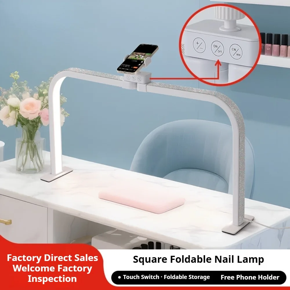 Half Moon U-shaped Nail Light for Desk Foldable Square Nail Tech Lamp 3000-6000K Dimmable Table Light bracket LED Nail Desk Lamp