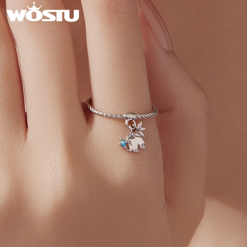 

WOSTU 925 Sterling Silver Lotus and Elephant Open Ring Cute Animal Rings for Women Birthday Anniversary Daily Fine Jewelry Gift