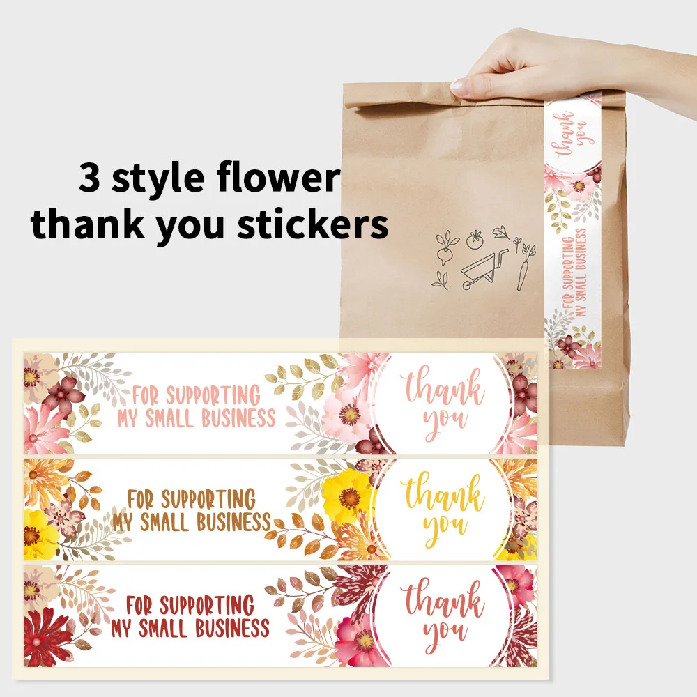 10sheets Flower Thank You Cake Packaging Bag Adhesive Tape Stickers with Words Gift Box Packing Paper Lable Seal Sticker