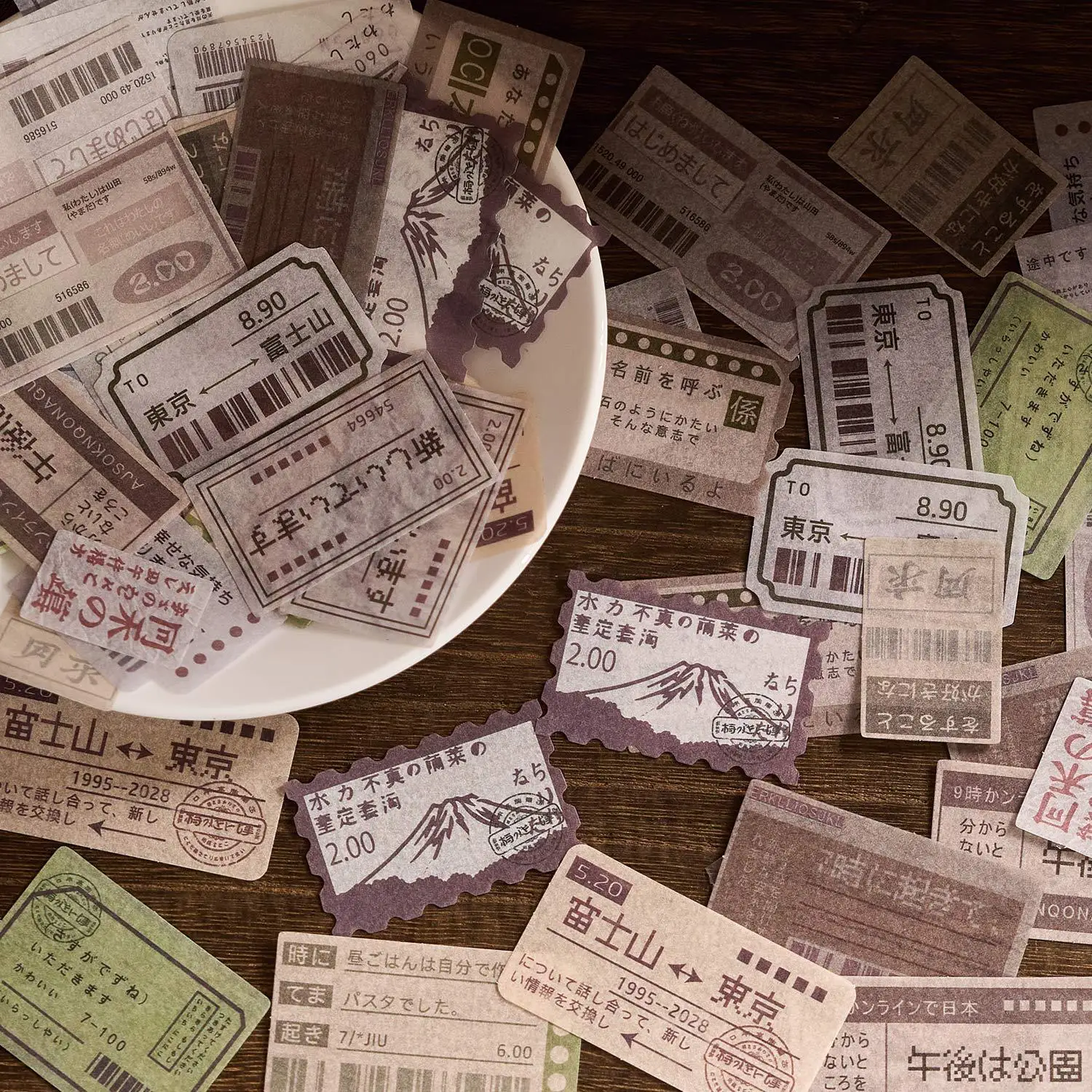 40 pcs Vintage Japanese Sticker Pack, Retro Text Journal Decor, Artistic Scrapbooking Supplies