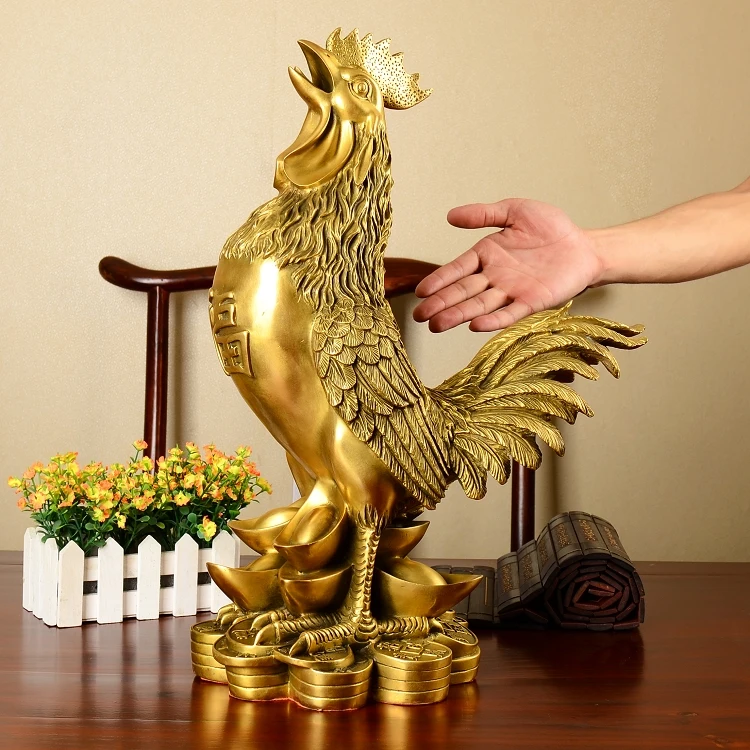 OFFICE Store HOME efficacious auspicious Talisman Money Drawing wealth cock rooster Brass statue- large