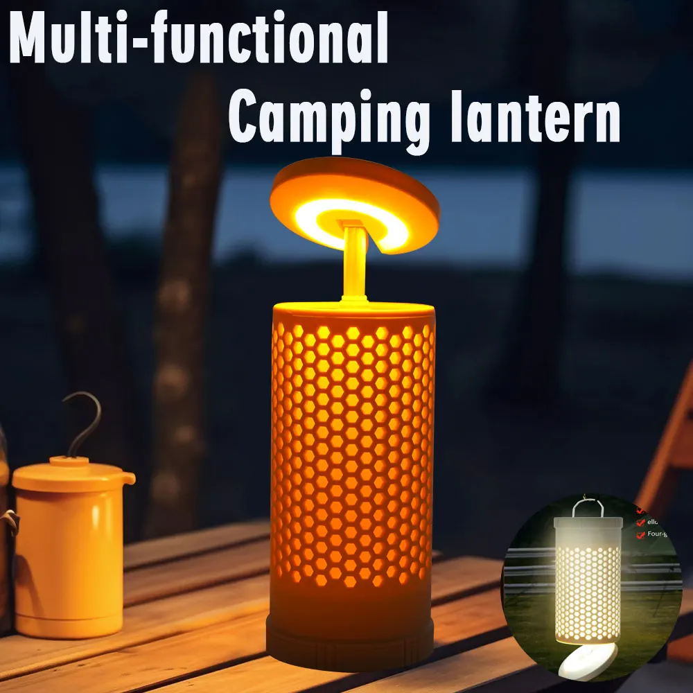 Multifunktionale Camping-Laterne, wiederaufladbar, 28 LED-Laterne mit hoher Helligkeit, teleskopierbar, zweifarbiges Licht 180 ° Drehbar mit Haken