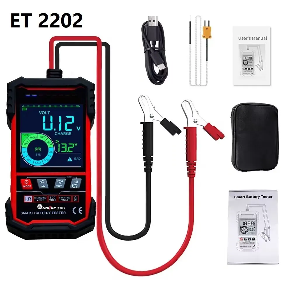 TOOLTOP 12V 24V Car Battery Tester Internal Resistance Load Discharge Current Test 3.2 Inch Color Screen Auto Diagnostic Tools