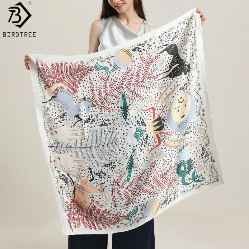 

Шелковый платок BirdTree, 14 мм, 100% натуральный шелк, с принтом, твил, элегантный тонкий шарф для мамы, весенняя шаль 2026 A63601JF