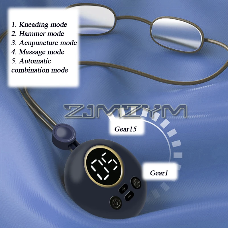واقي رقبة نبضي تيار دقيق ، 15 ثانية بتوقيت ، متعدد الترس ، قابل للتعديل ، مدلك العمود الفقري العنقي مع شاشة كريستال سائلة