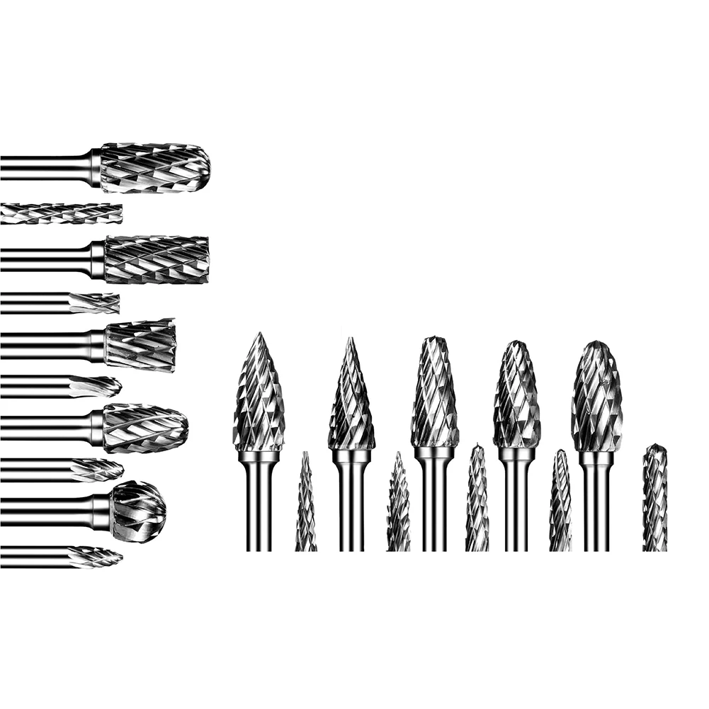 Double Cut Carbide Rotary Burr Set 20Pcs Die Grinder Bits 1/8 inch Shank Tungsten Carbide Cutting Burrs for Wood Working