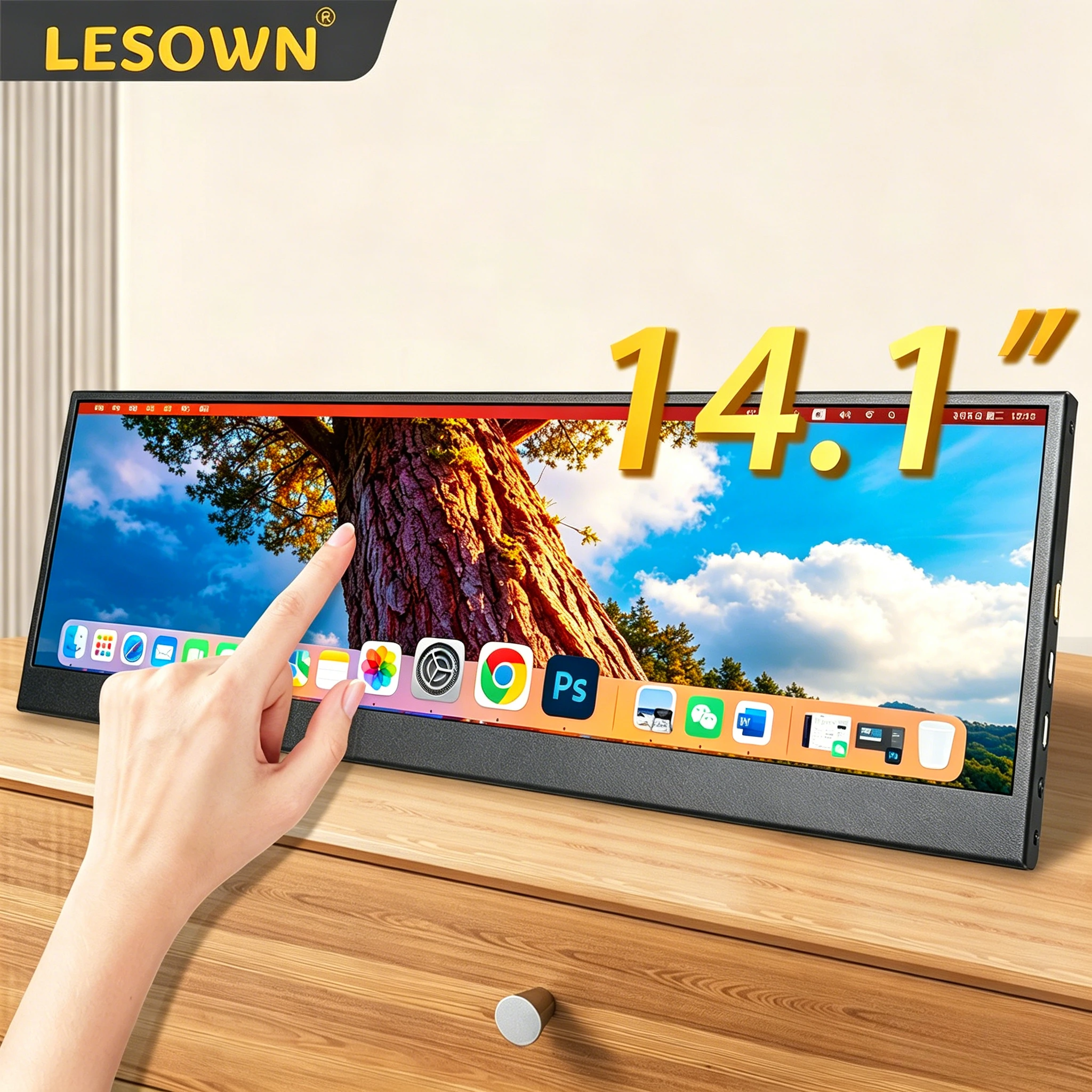 

LESOWN 16:4 Portable Gaming Screen 14.1 Inch Touch Type-C Secondary Monitor for GPD Win Handheld Console Host