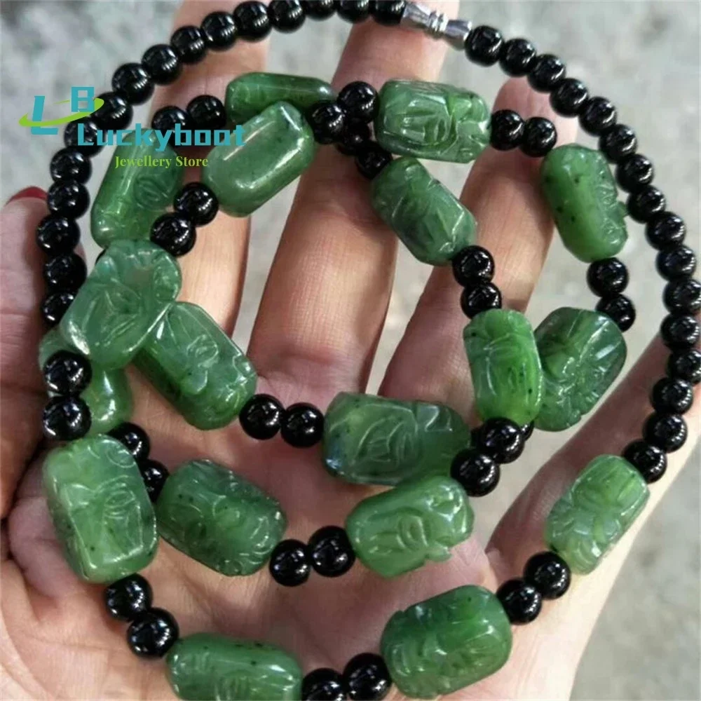 Hetian Jade 18  Arhat Head  NecklaceChain  Hanging Rope Buddha Beads Fashion Charm Jewelry Gift Hand Carving