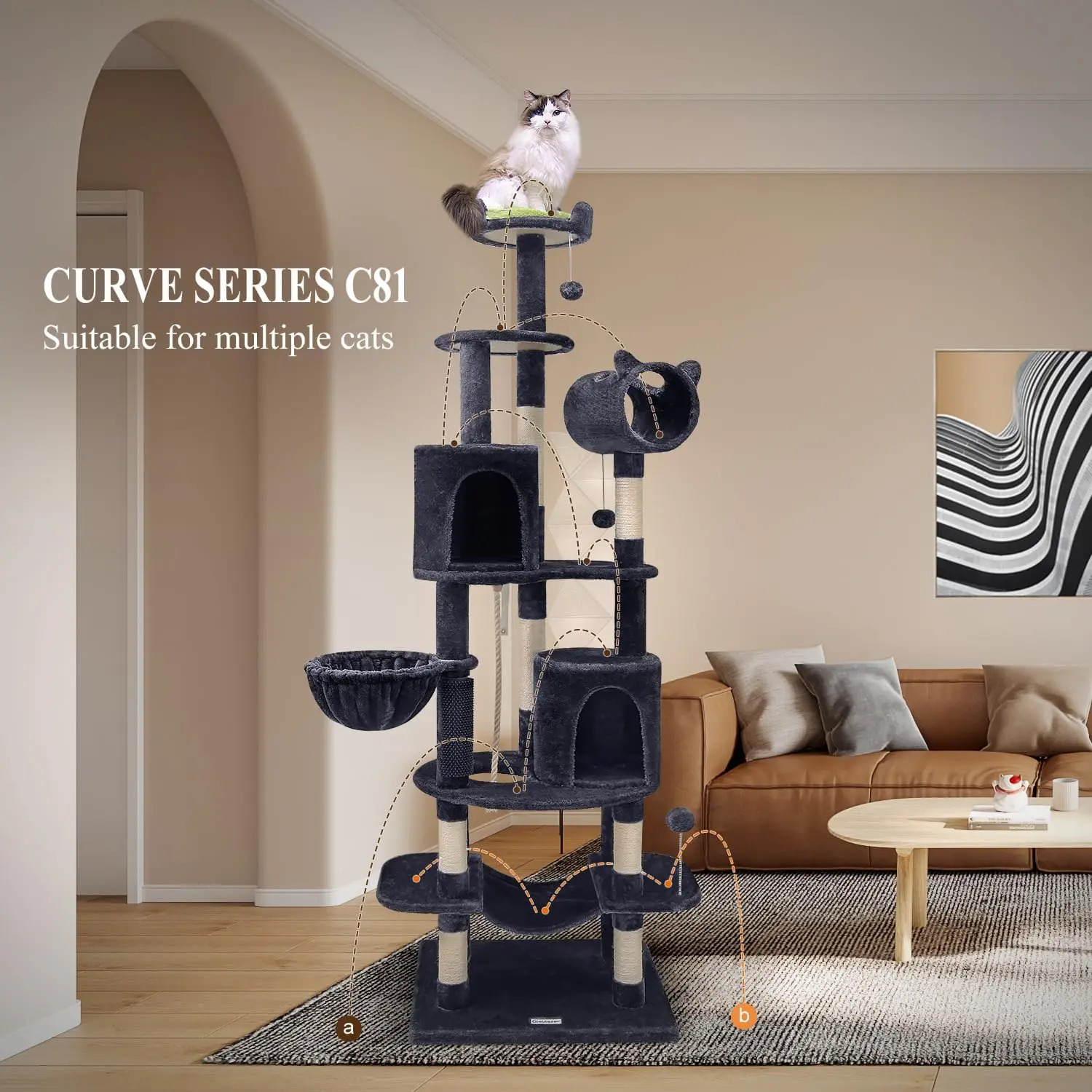 Tour d'arbre à chat unique pour chats, condos pour chats d'intérieur, plusieurs chats