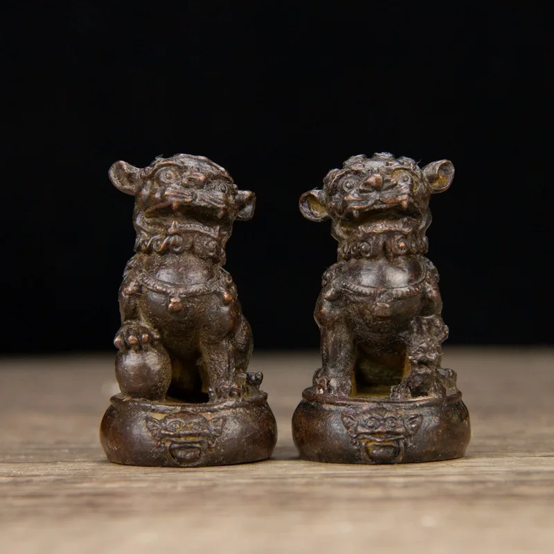 

Antique Collection Small Lion Pair Palace Gate Lion Drum Lion Home Desktop Craft Decoration Lion Ornament