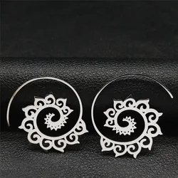 2024 new fashion stainless steel Mandala flower earrings Bohemian carved earrings Feminine all matching earrings anniversary gif