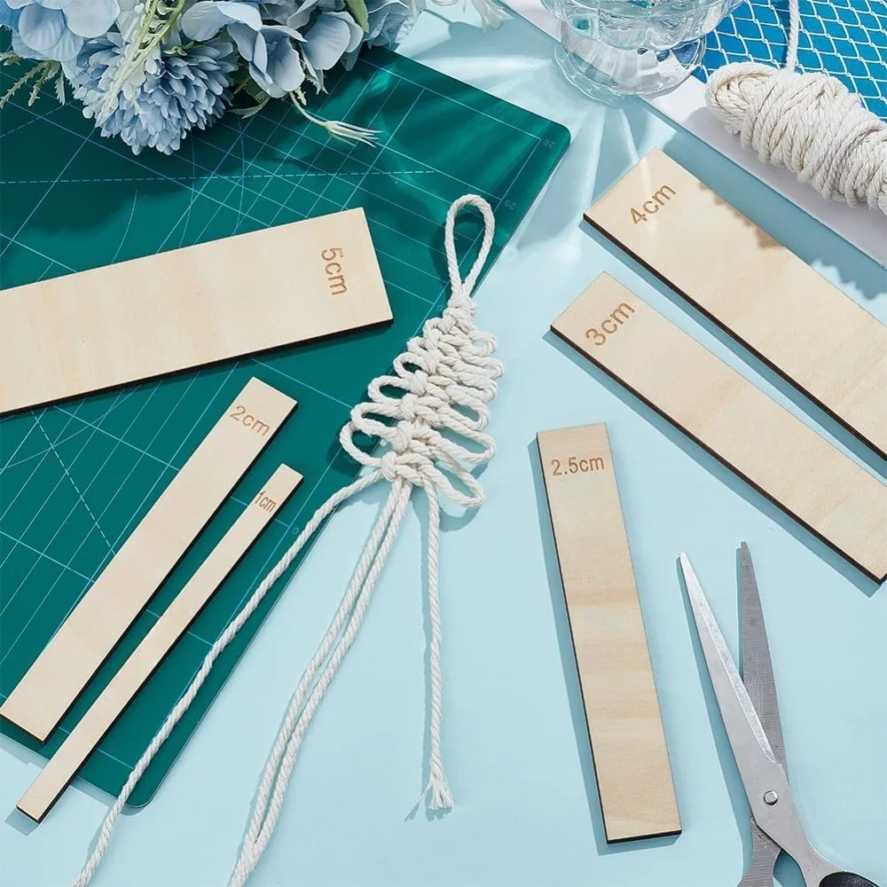 6 Pcs Wooden Macrame Spacer Tool 1-5cm Weaving Ruler Fringe Lace Fiber Positioning Guide for Macrame Wall Hanging DIY Craft view 2