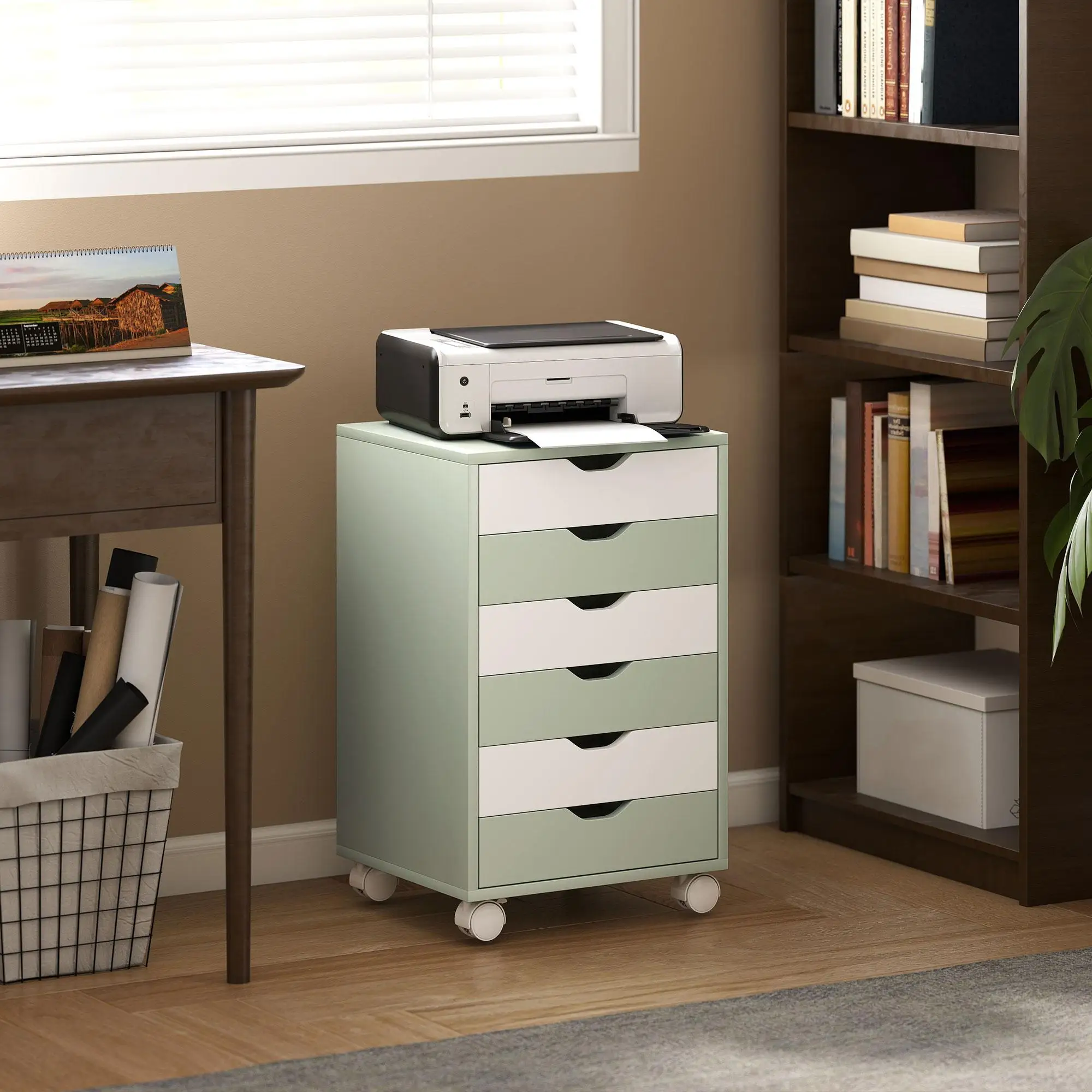 Support de rangement en bois à 6 tiroirs pour ustensiles de cuisine, vert M, pour le rangement dans le salon