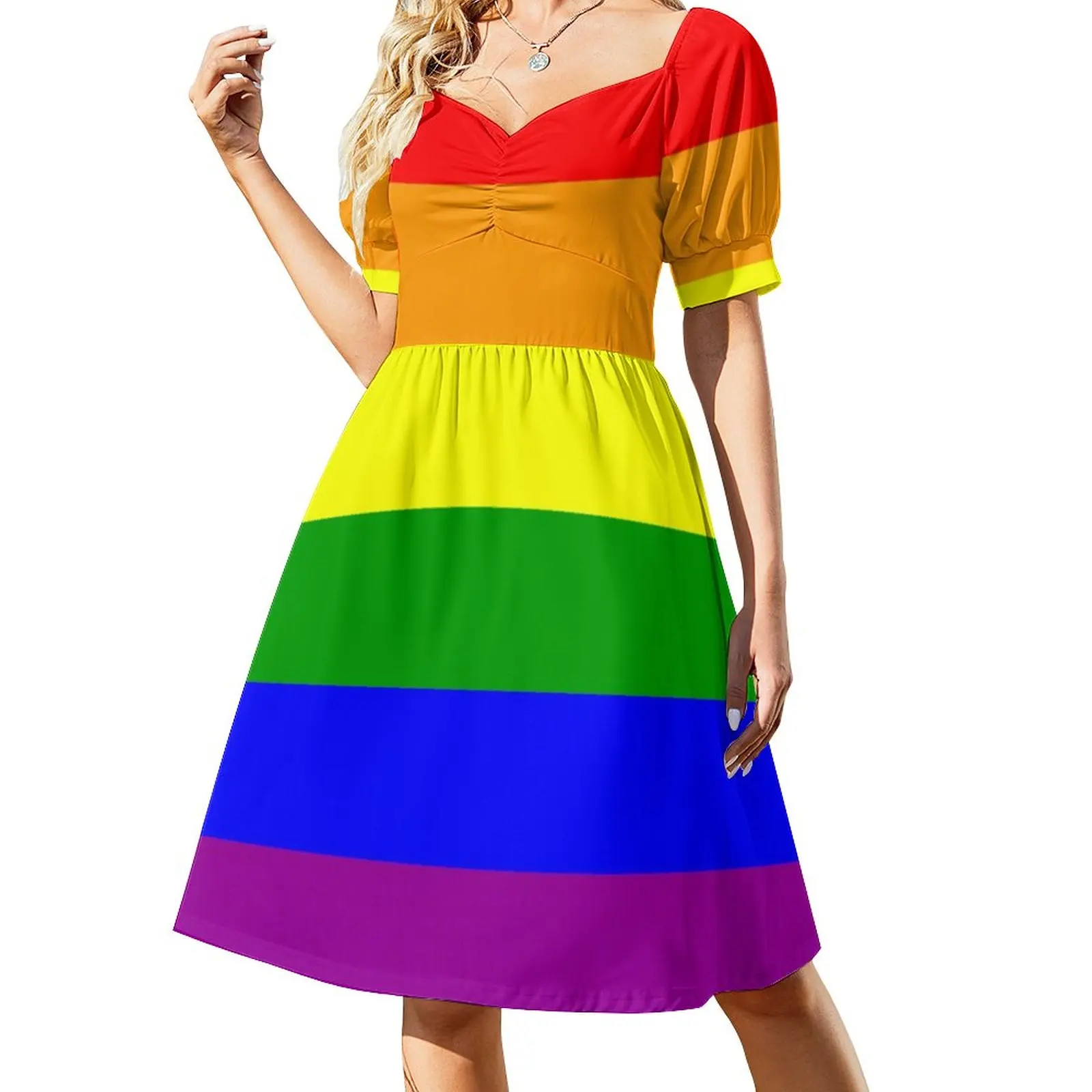 

Rainbow Pride Flag Dress Cute Dresses Summer Aesthetic Casual Dress Custom Vestido Large Size